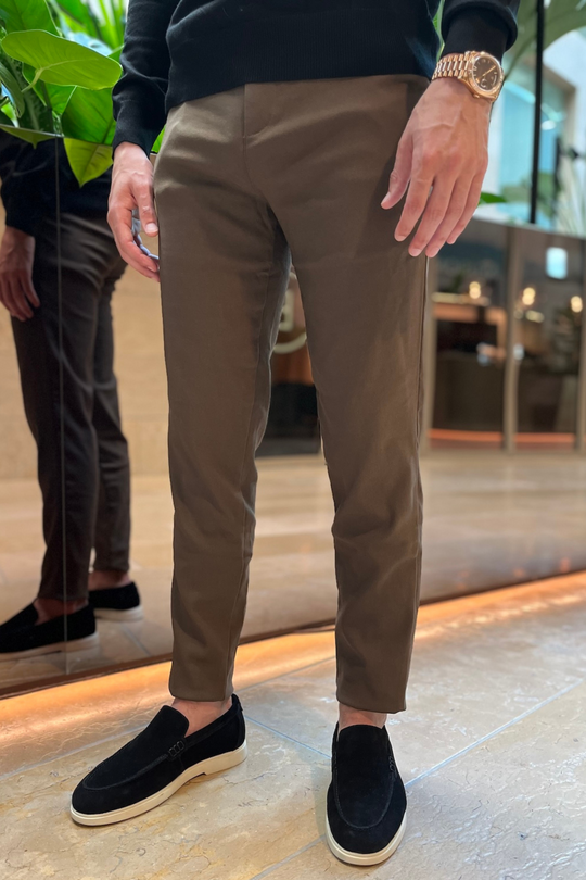 Milan Stretch Pantalon (Slim Fit) - Donkerbruin