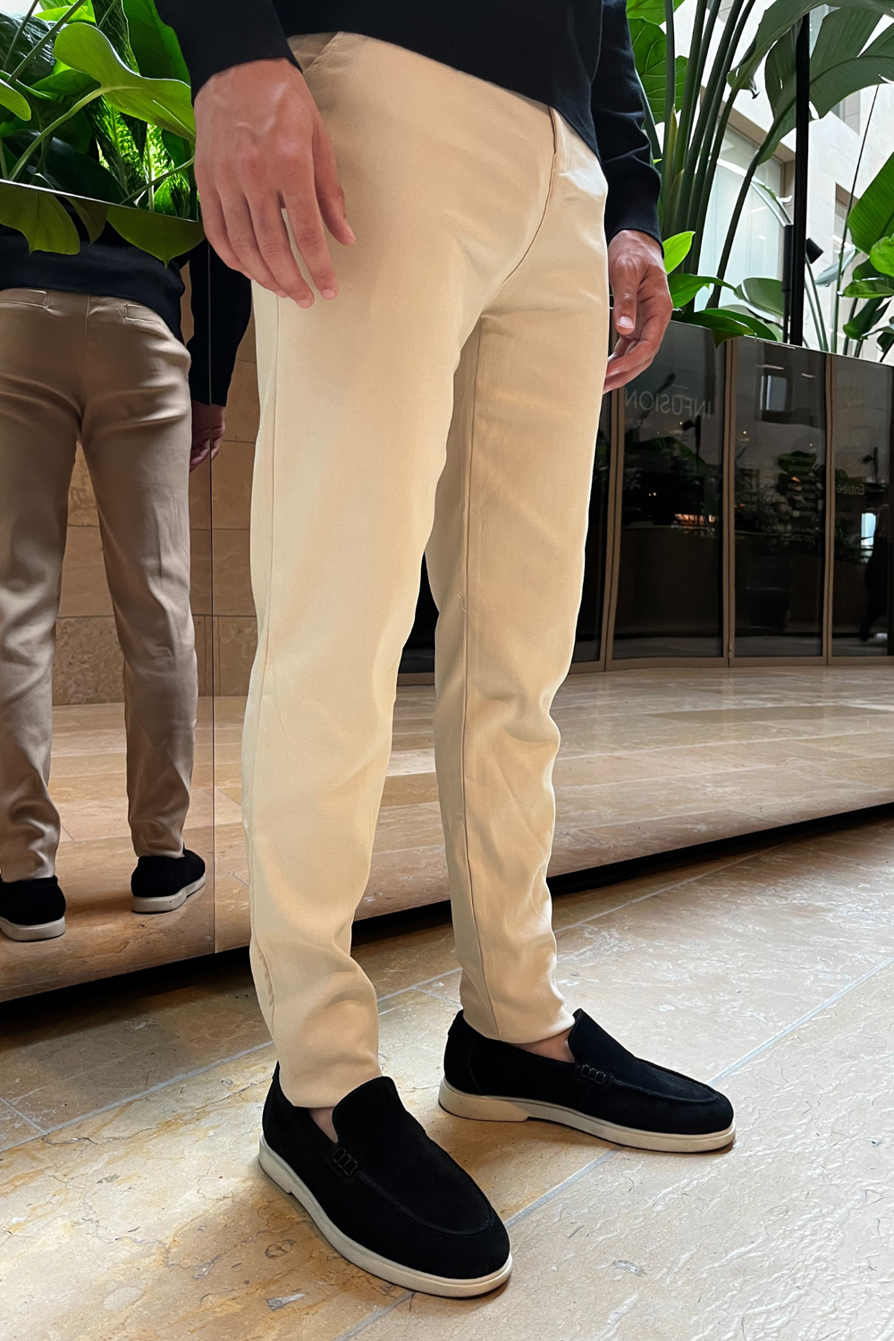 Milan Stretch Pantalon (Slim fit) - Cream